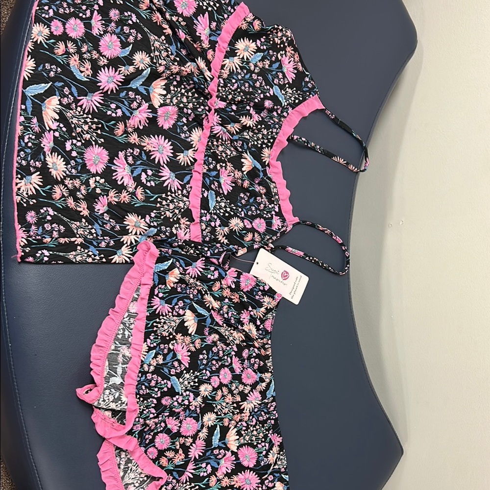 Secret Treasures Black and Pink Lace Trim Pajama Set